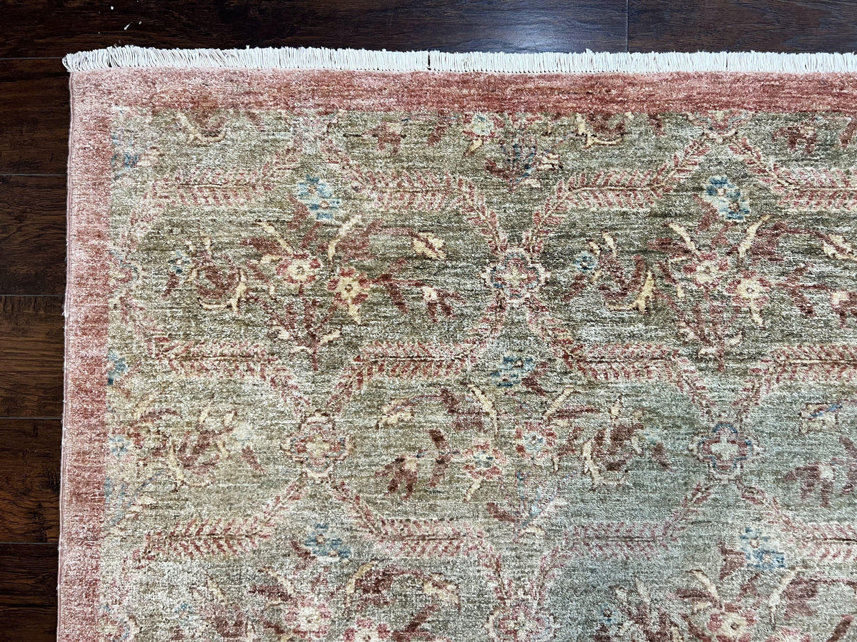 Large Modern Pakistani Rug 9x12, Handmade Wool Carpet, Peshawar Rug, Hand Knotted Oriental Rug, Contemporary, Floral, Light Green - Jewel Rugs, view 7