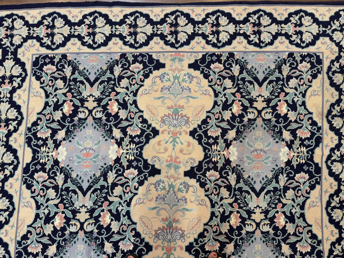 Needlepoint Rug 6x9, Ivory and Navy Blue - Jewel Rugs, view 4