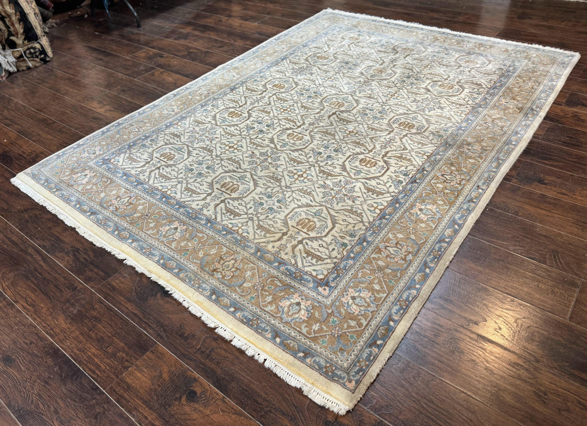 Indo Persian Rug 6x9, Beige, Allover Pattern, Vintage Wool Oriental Carpet - Jewel Rugs, view 3