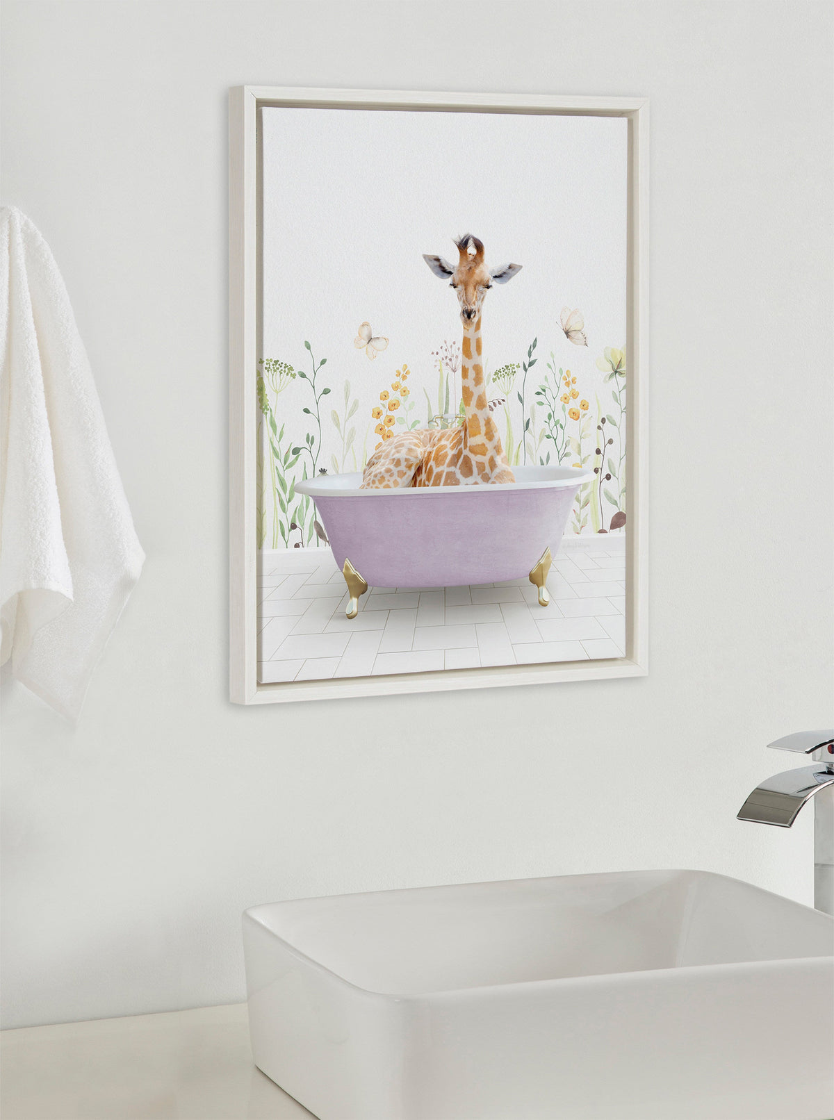 Sylvie Giraffe In Spring Bath Framed Canvas by Amy Peterson Art Studio