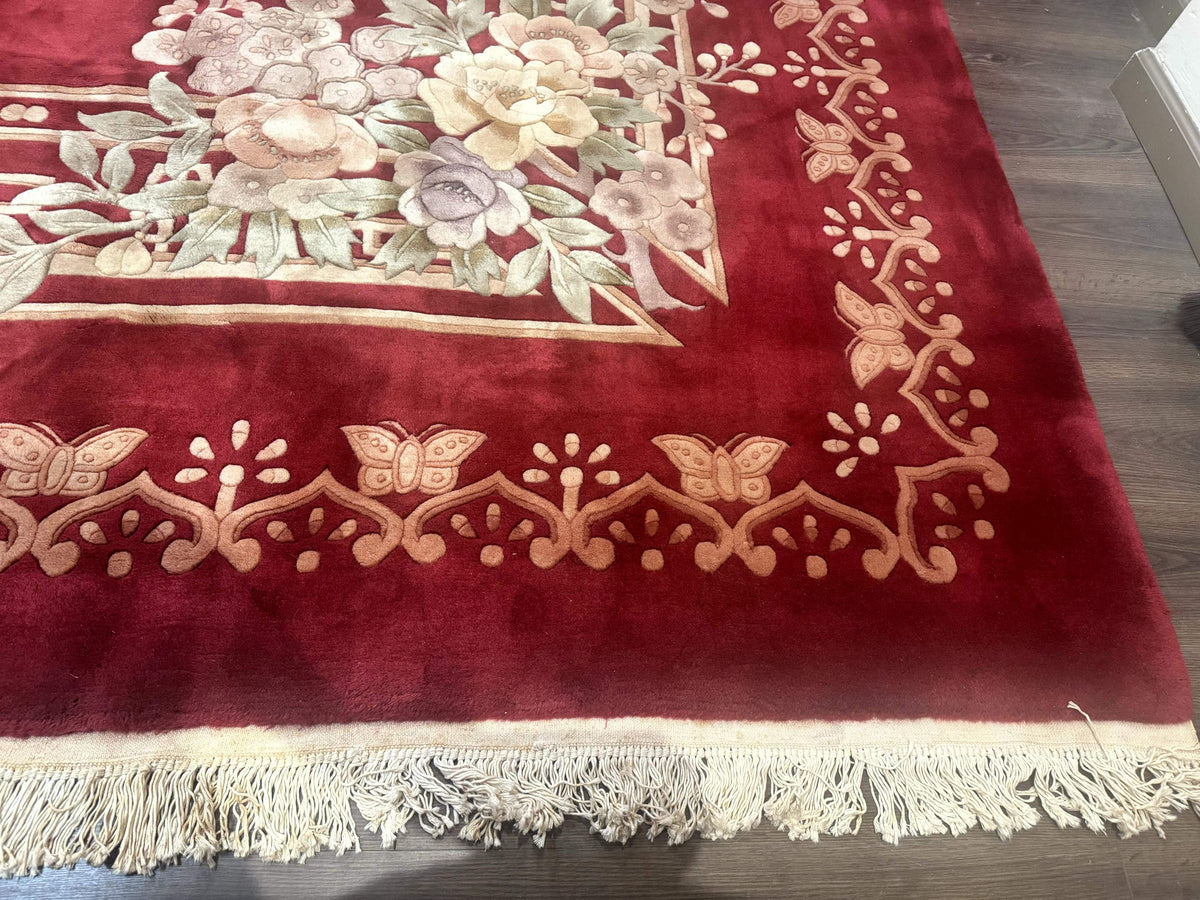 Palace Size Chinese Wool Rug 12x18, Red Art Deco Chinese Carving Carpet, Butterflies Flowers - Jewel Rugs, view 10