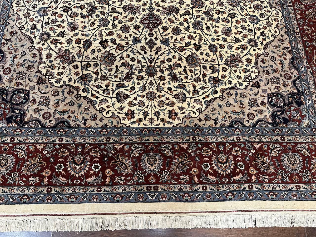 Sino Persian Rug 9x12, Vintage Wool Oriental Carpet, Floral Medallion, Wool Rug, Cream and Maroon - Jewel Rugs, view 5