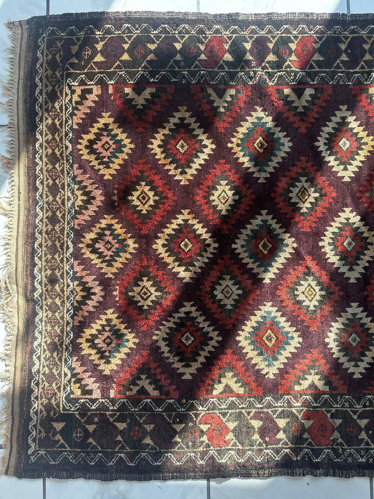 Antique Afghan Baluch Rug 4x9 | Navy, Burgundy & Ivory | Hand-Knotted Wool - Rugistan, view 7