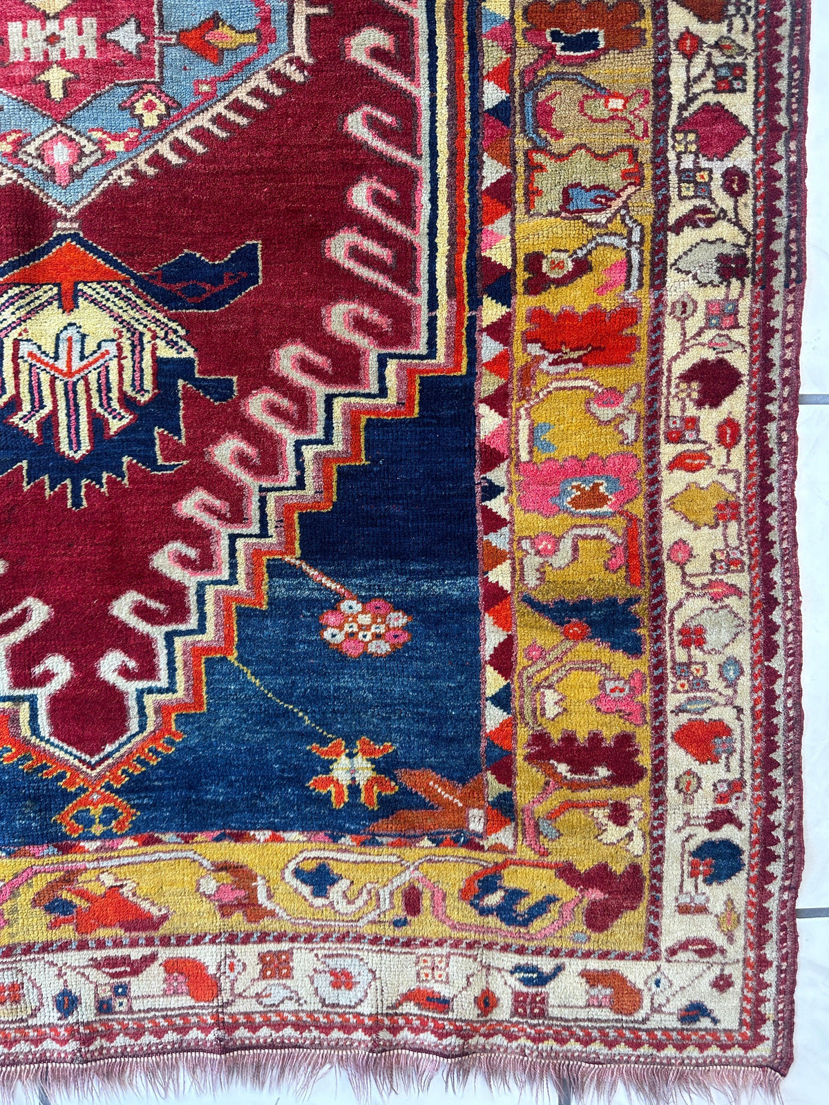 Antique Turkish Rug 4x6 | Red, Blue & Gold | Hand-Knotted Wool - Rugistan, view 8