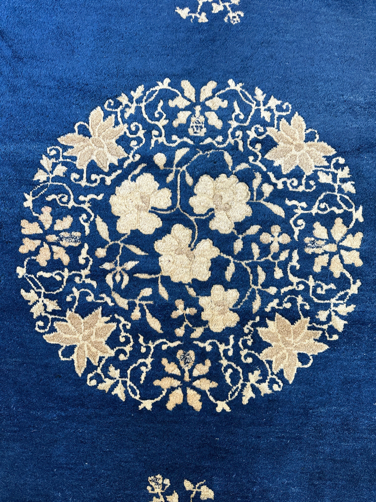 Antique Chinese Rug 9x12 | Blue, Ivory & Navy | Hand-Knotted Wool - Rugistan, view 4