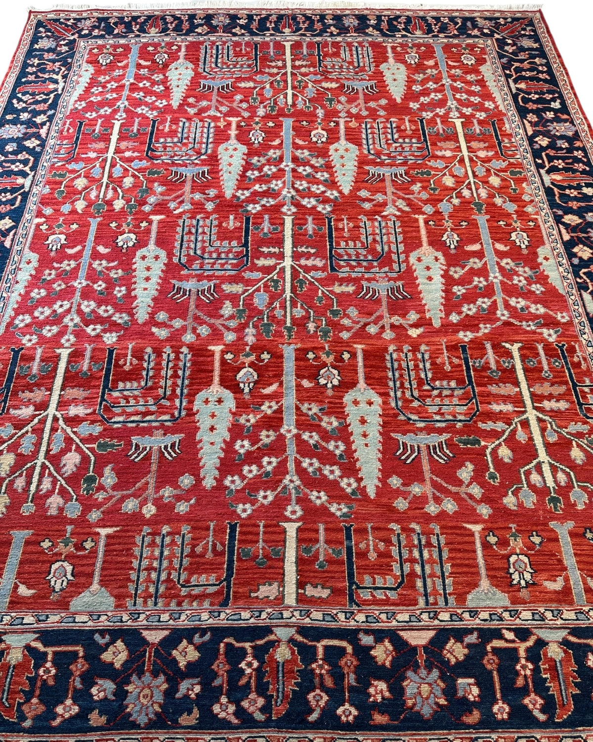 Soumak Rug 8x10 | Red, Navy & Ivory | Hand-Woven Wool Flatweave - Rugistan, view 3