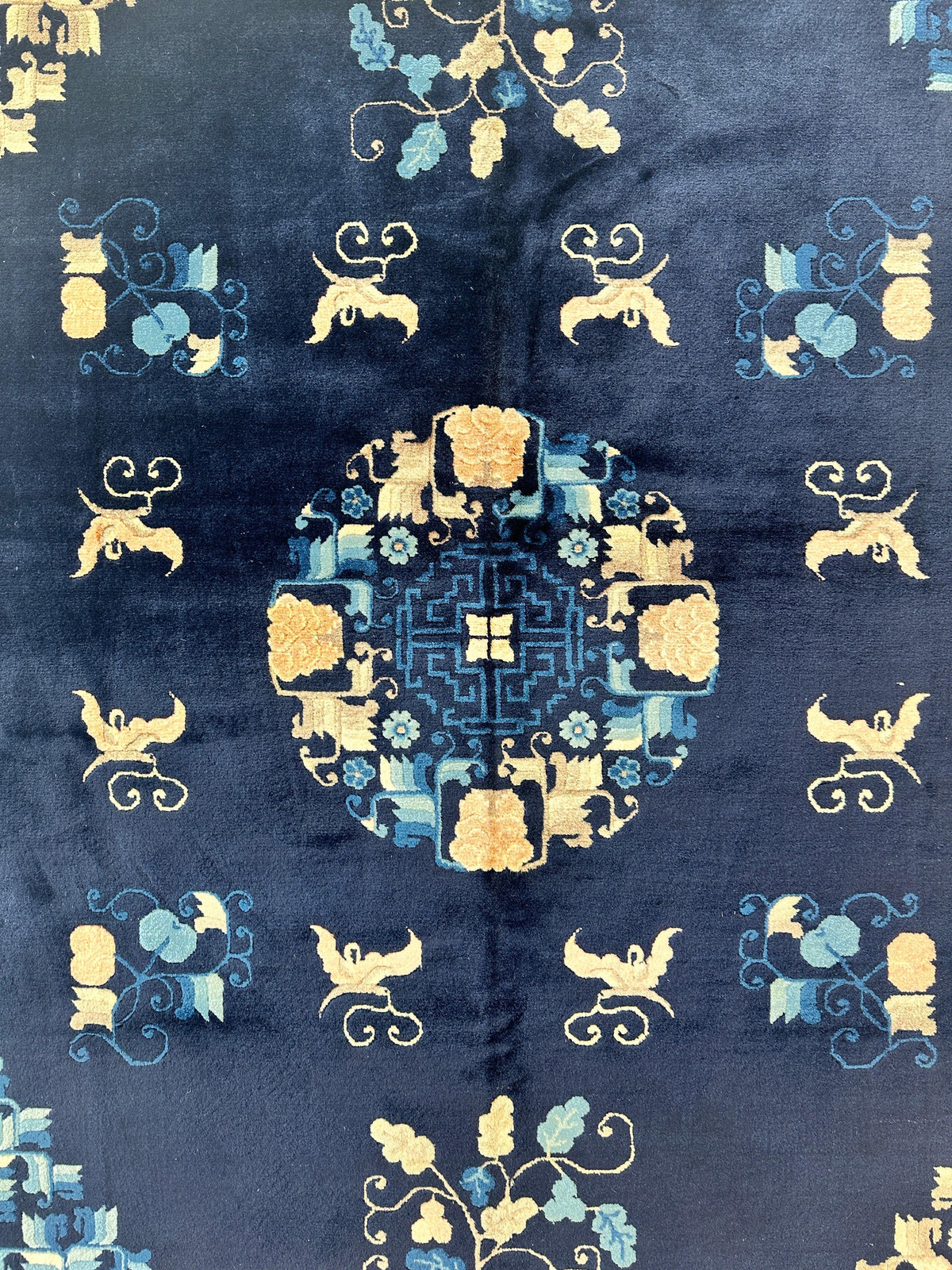 Antique Chinese Rug 6x8 | Navy, Beige & Ivory | Hand-Knotted Wool - Rugistan, view 8