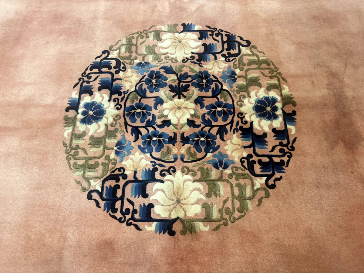 Chinese Wool Rug 11x18, Palace Sized Chinese Carpet, Peking Rug, Peach and Blue, Open Field, Simple Design, Art Deco Rug, Large Handmade Rug - Jewel Rugs, view 5