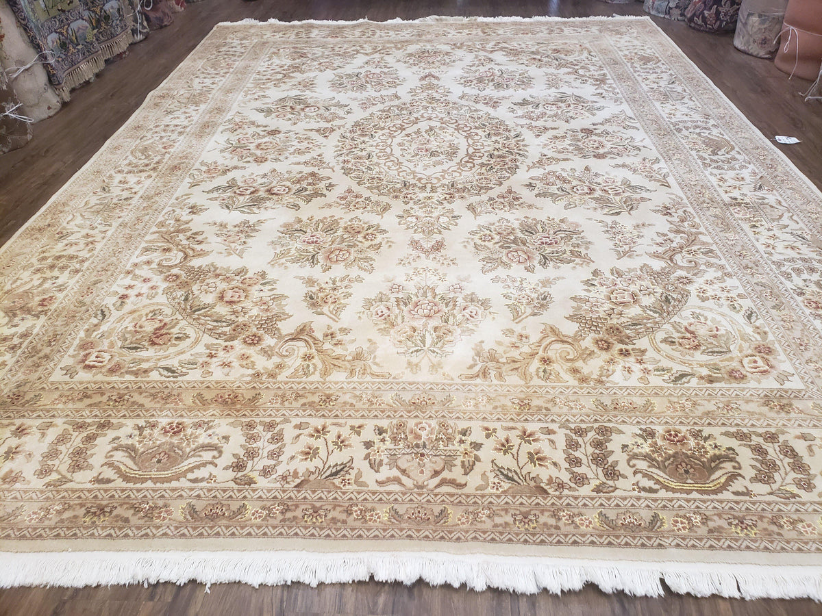 Sino Persian Rug 8x11, Ivory Floral Carpet, Vintage Wool Rug, Elegant Dining Room Rug, Hand Knotted Oriental Rug - Jewel Rugs, view 2