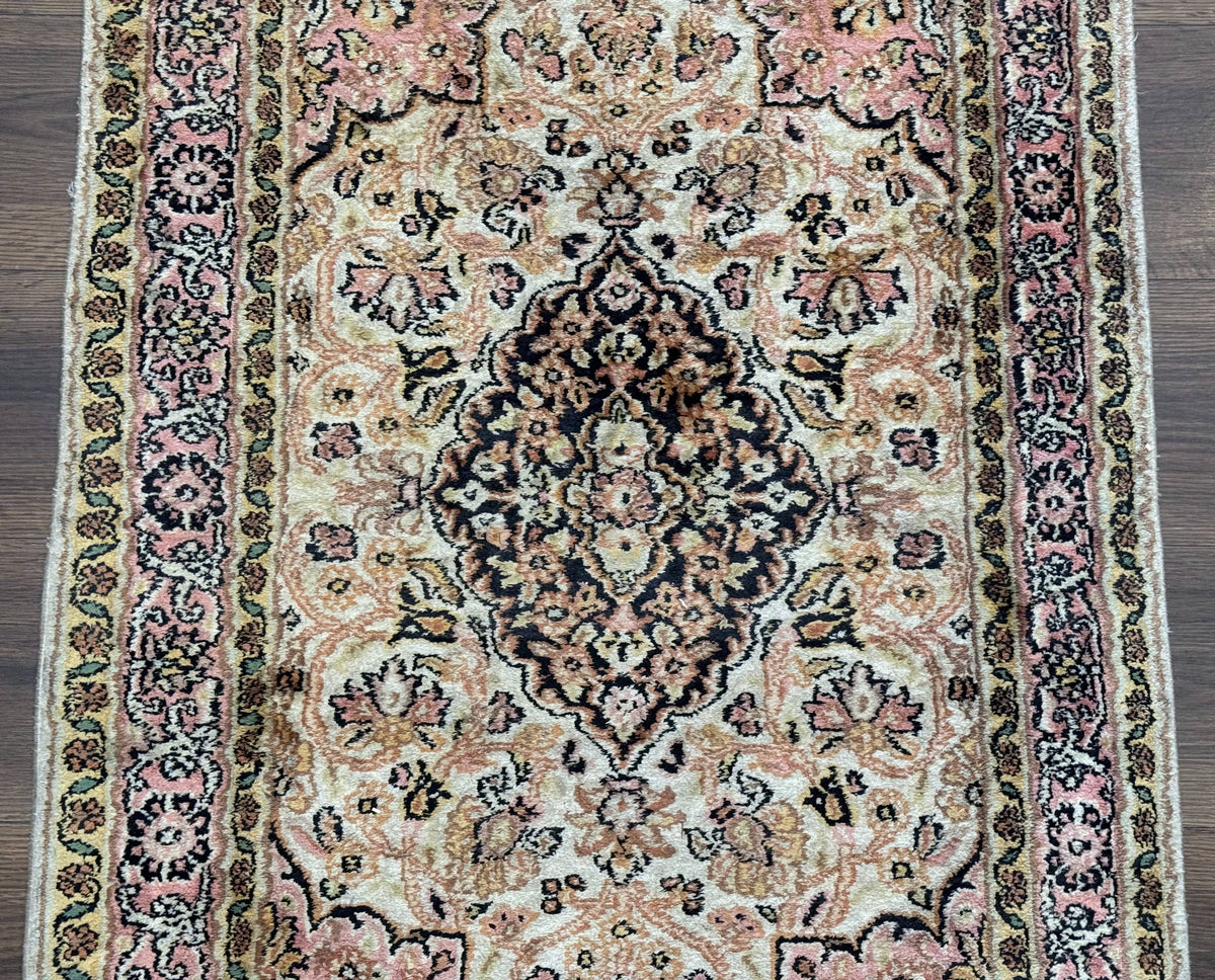 Silk Indian Kashmiri Runner Rug 2.7 x 9.8, Floral Medallions - Jewel Rugs, view 5