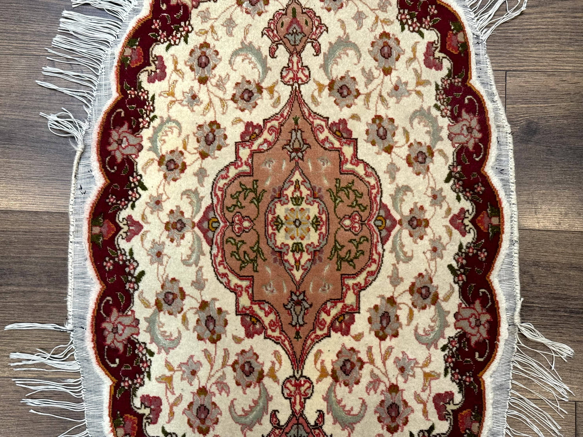Small Oval Persian Tabriz Rug 2x4, Kork Wool and Silk Highlights, Fine 260 KPSI - Jewel Rugs, view 7