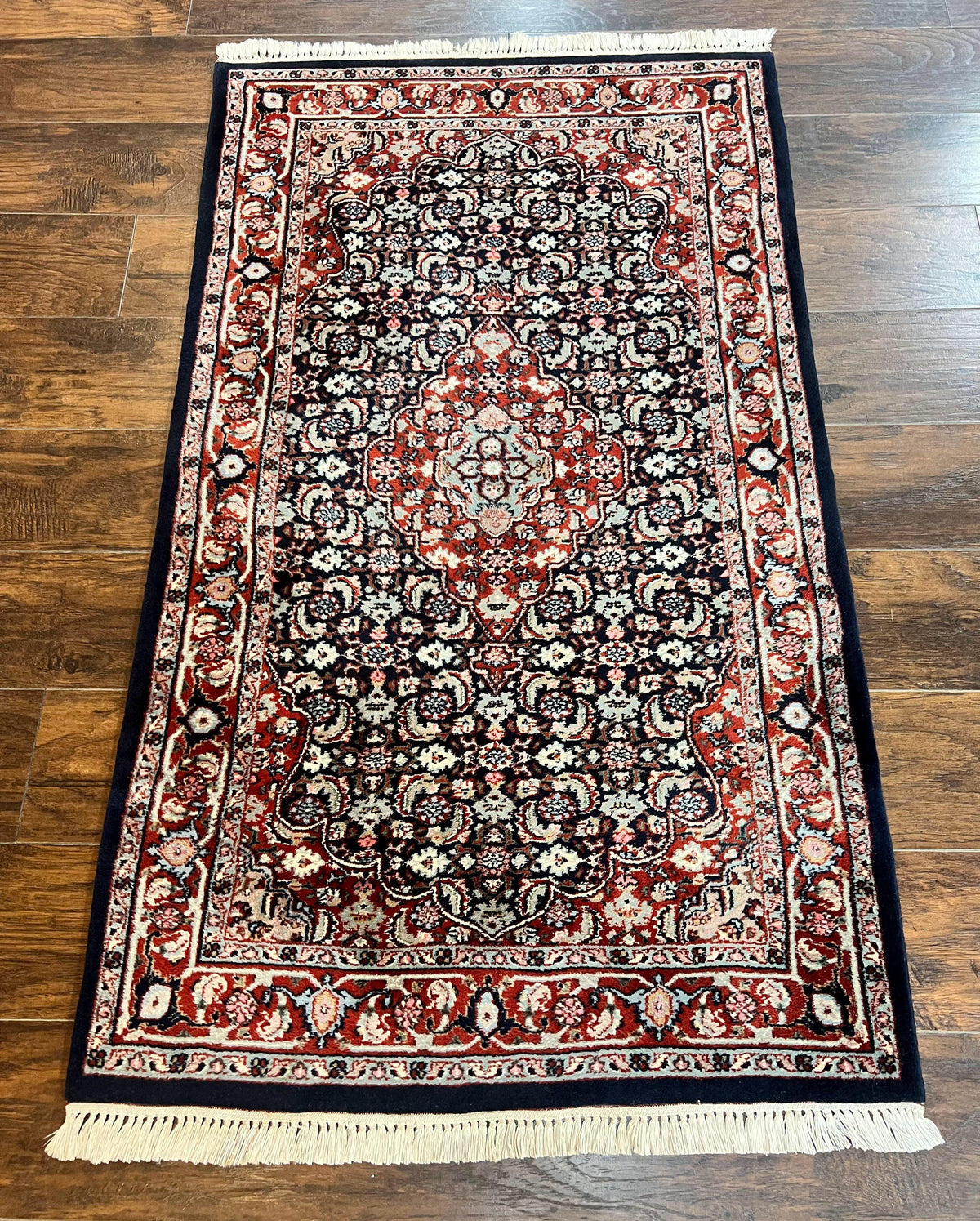 Indo Persian Rug 3x4, Herati Allover Pattern, Midnight Blue and Red, Small Vintage Handmade Wool Rug - Jewel Rugs, view 13
