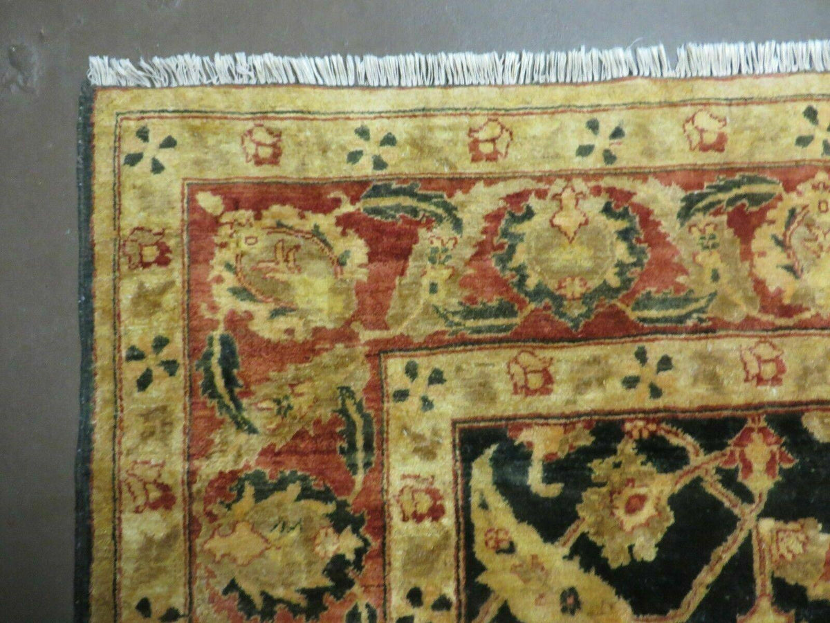 8' X 9' Handmade Pakistan Wool Cotton Rug Peshawar Black Floral Nice # 200C - Jewel Rugs, view 7