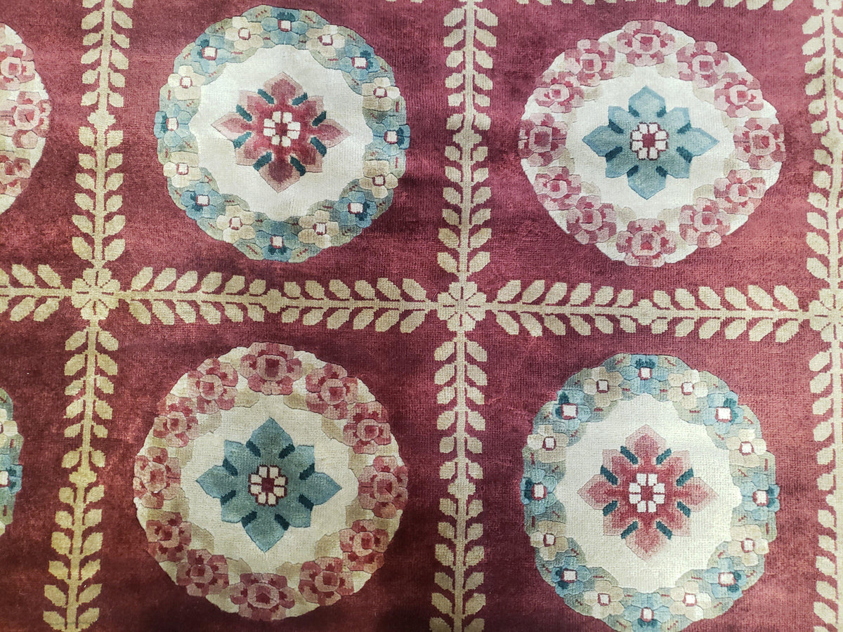 Nepalese Aubusson Panel Rug 6x9, Red & Ivory Soft Plush Tibetan Pile Rug, Wool Hand-Knotted Carpet, 6 x 9 Elegant Area Rug, Office Room Rug - Jewel Rugs, view 5