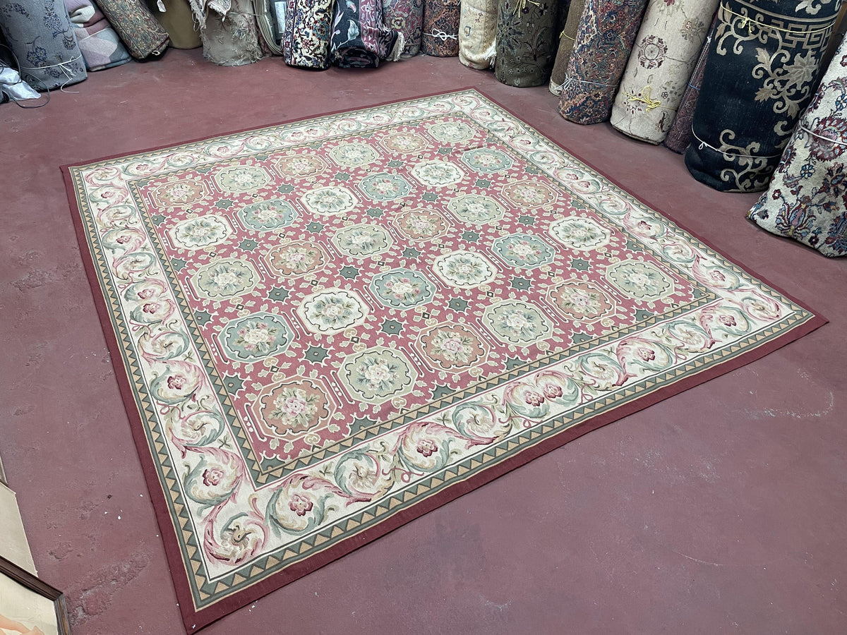 Square Aubusson Rug 9x9, Panel Design, European French English Carpet, Wool - Jewel Rugs, view 3