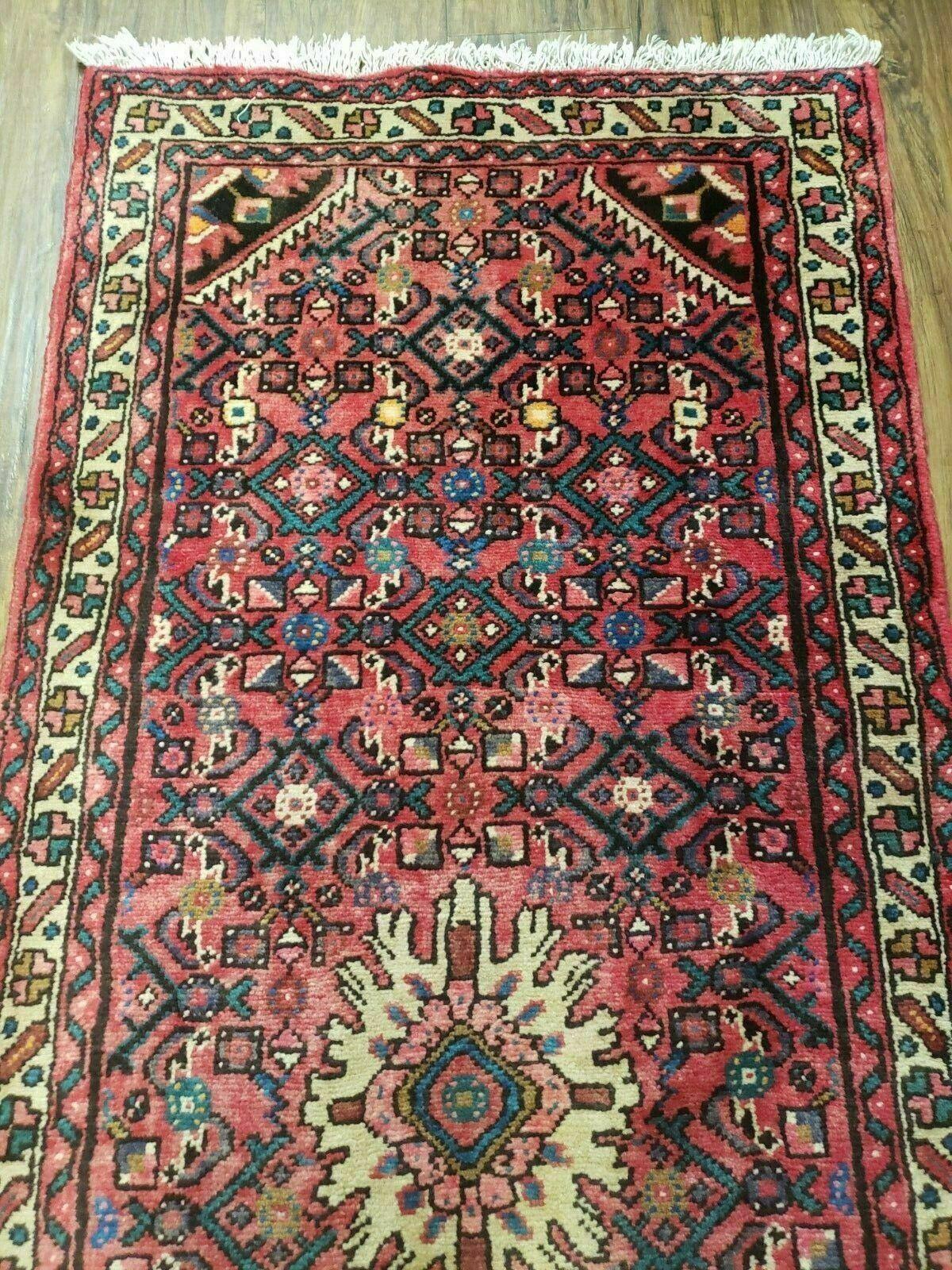 Persian Hamadan Runner Rug 2.8 x 14, Red, Vintage Handmade Wool Runner Rug - Jewel Rugs, view 3