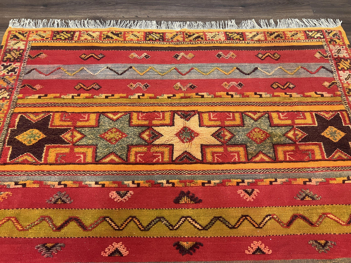 Unique Moroccan Rug 7x10, Room Sized Carpet, Red Orange Gray, Wool Oriental Striped Geometric Tribal Boho Rug, Flatweave with Raised Pile - Jewel Rugs, view 4