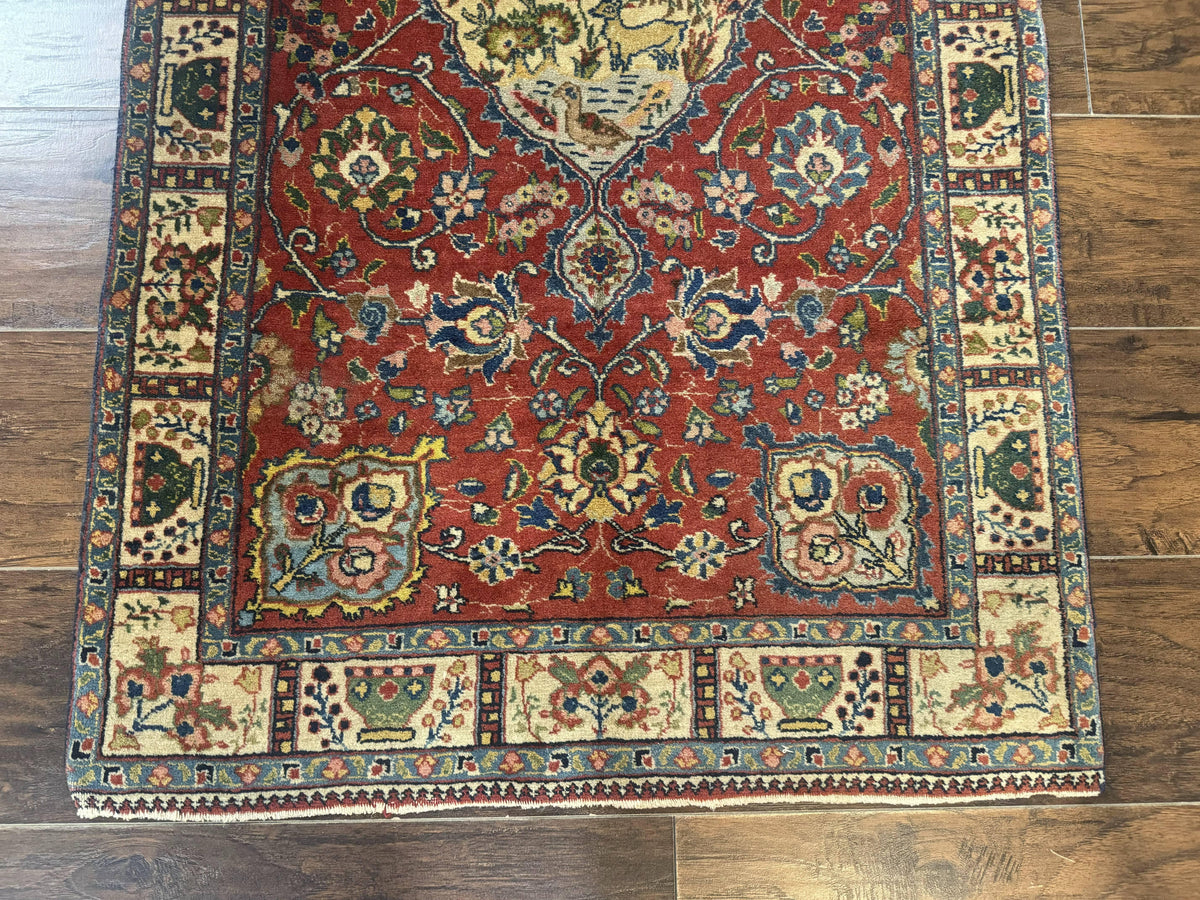 Small Persian Tabriz Rug 2.8 x 4.7, Red, Animal Pictorials, Semi Antique Vintage - Jewel Rugs, view 6