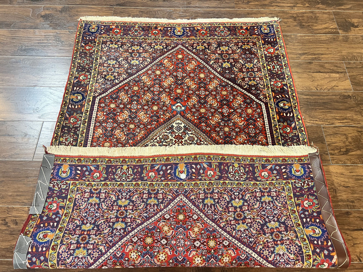 Persian Bidjar Rug 4x6, Handmade Oriental Carpet, Fine Weave, Herati Mahi Pattern, Vintage, Red, 300 KPSI - Jewel Rugs, view 11