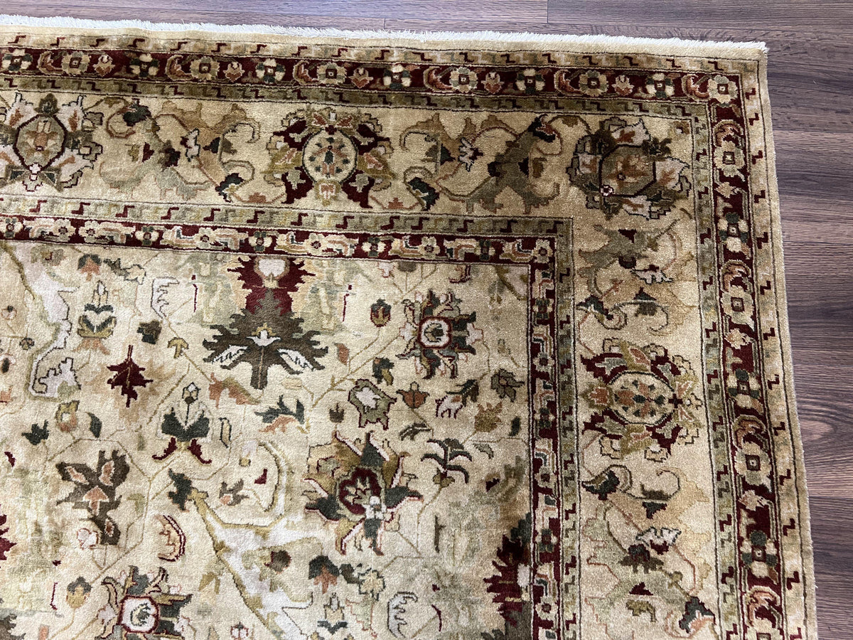 Indian Mahal Rug 8x10, Allover Floral Mahal Oriental Carpet 8 x 10, Handmade Hand Knotted Wool Rug, Indo Persian Area Rug, Tea-Washed Tan - Jewel Rugs, view 8