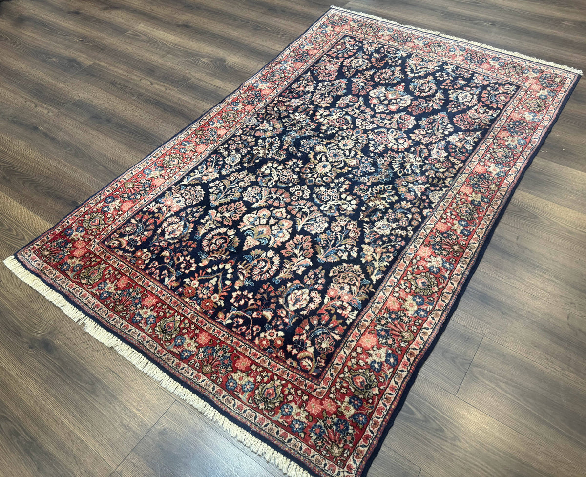 Navy Blue Persian Rug 4x6, Sarouk Mohajeran Carpet, Antique Persian Rug, Floral - Jewel Rugs, view 2