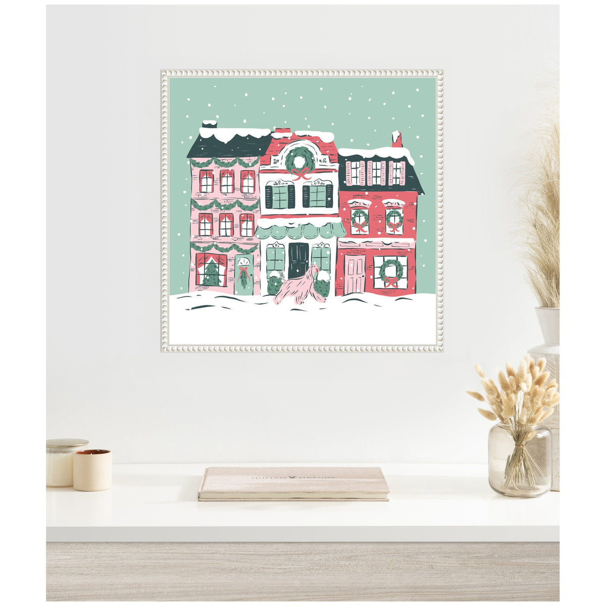 Sylvie Beaded Snowy Christmas Village Framed Canvas by Krissy Mast
