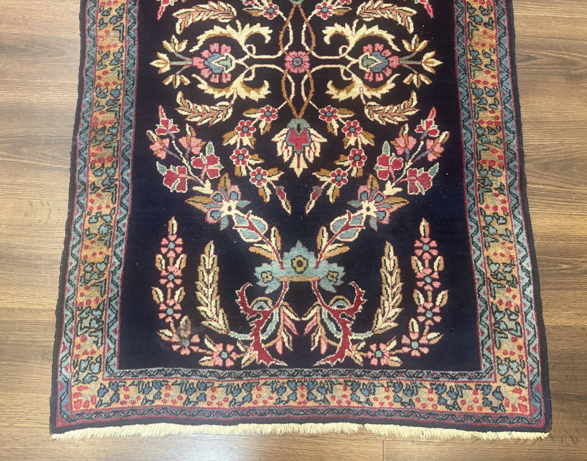 Antique Persian Kerman Rug 2.8 x 4, Navy Blue, Floral - Jewel Rugs, view 6