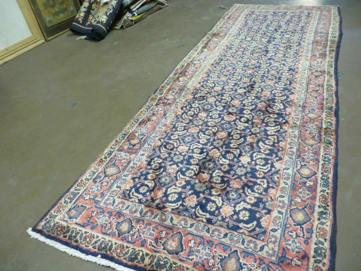 3'7" X 10' Antique Handmade India Floral Oriental Wool Runner Rug Organic Blue - Jewel Rugs, view 3
