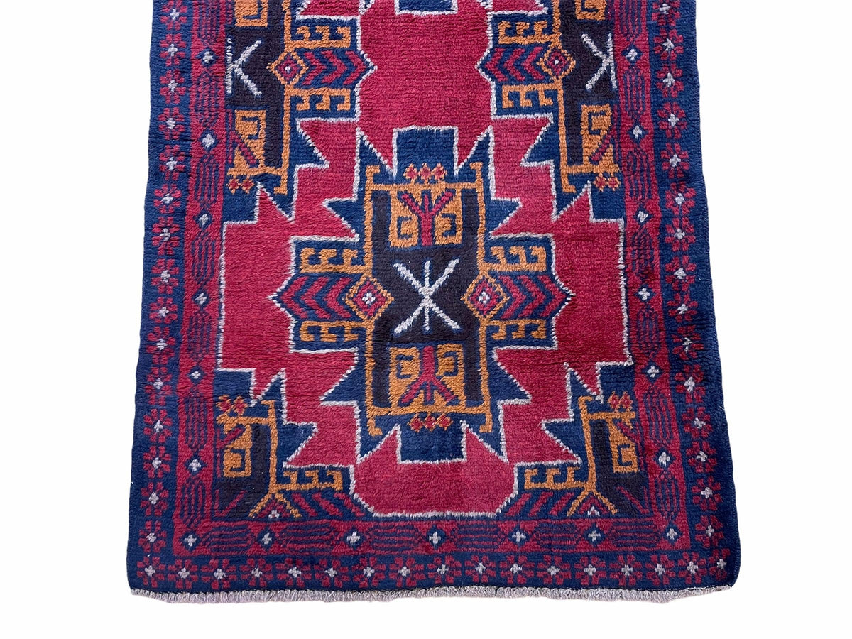 2' 8" X 4' 6" Vintage Handmade Tribal Wool Rug Balouchi Rug Afghan Rug Red Blue - Jewel Rugs, view 6