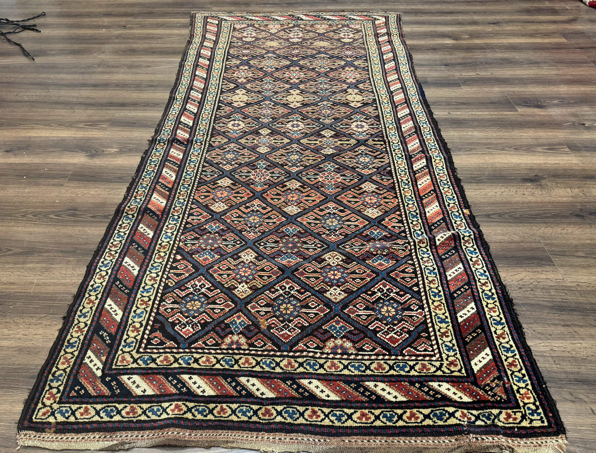Antique Persian Wide Runner Rug 4x9, Kurdish Rug, Panel Design, Rainbow Border, Rare Tribal Rug - Jewel Rugs, view 8