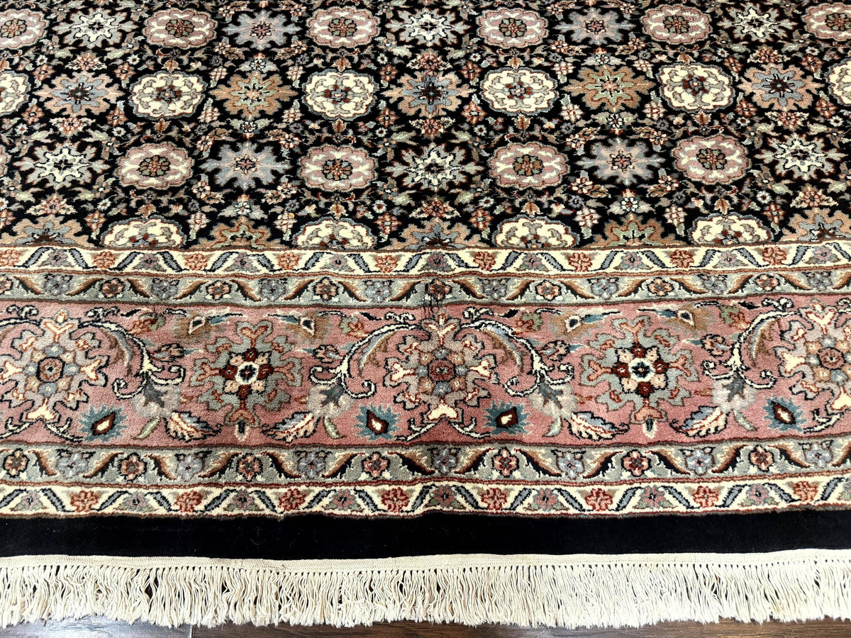 Indo Persian Rug 9x12, Vintage Handmade Wool Carpet, Repeated Allover Motif, Navy Blue and Pink - Jewel Rugs, view 6