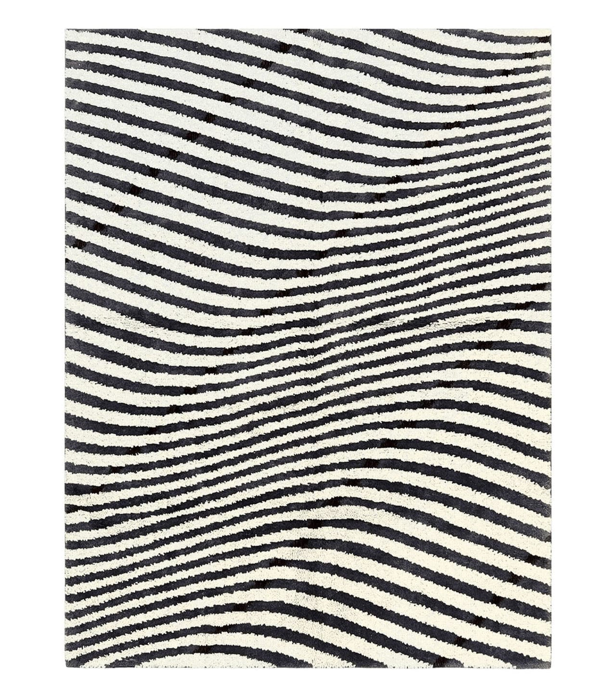 Vintage Zebra Stripes Shag Rug 5.7 x 7.4, Black and White, Retro, Wool - Jewel Rugs