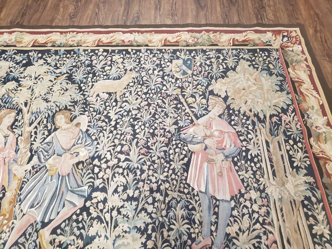 Vintage European Tapestry 5.4 x 7.11, Antique Style European Wall Hanging, Aubusson Weave Handmade Tapestry, Courtship Dating Scene, Animals - Jewel Rugs, view 6