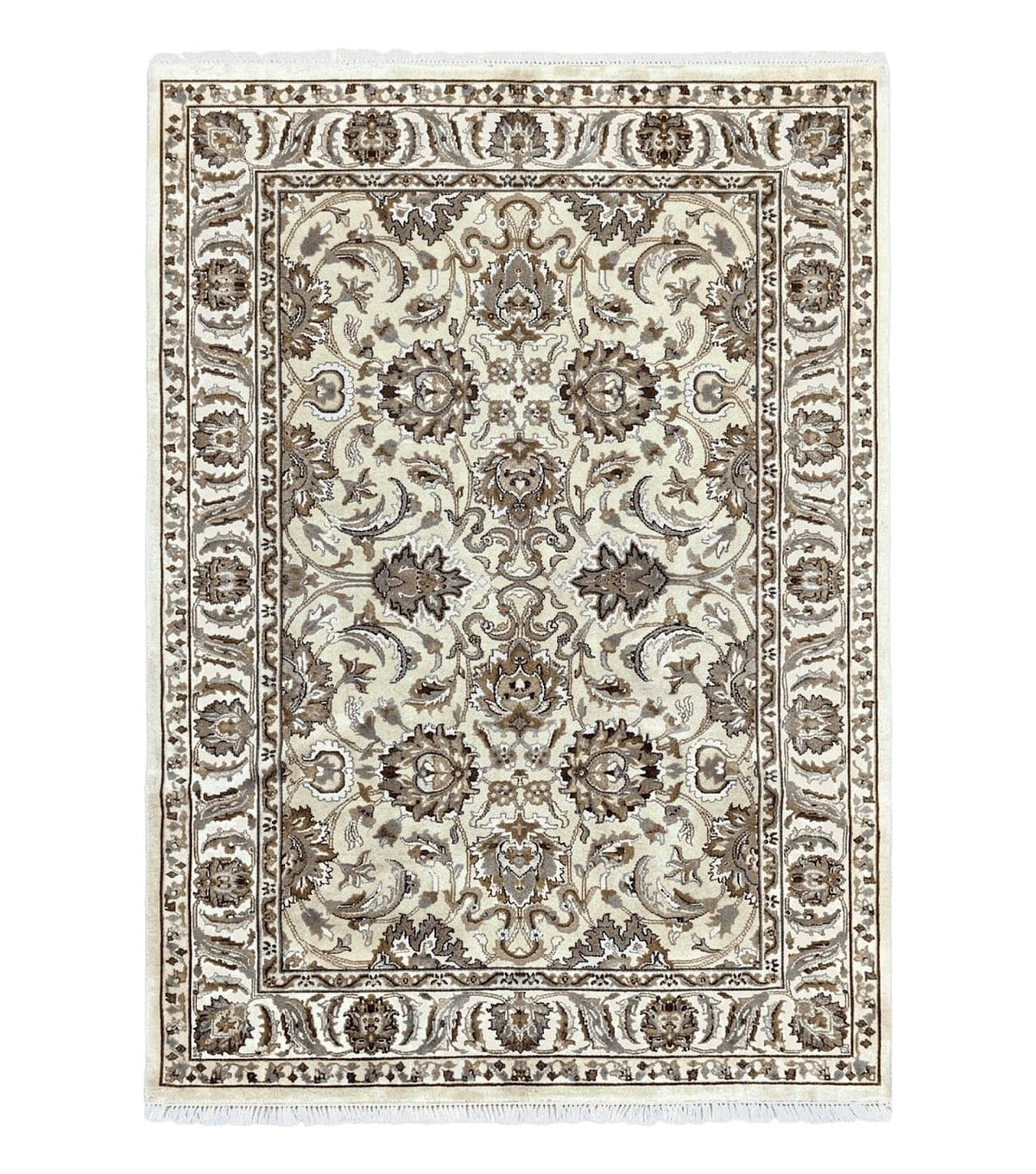 Indo Mahal Rug 6x9, Indian Carpet 6 x 9 ft, Light Green and Ivory, Floral Allover, Wool Oriental Carpet, Traditional Rug, Handmade - Jewel Rugs
