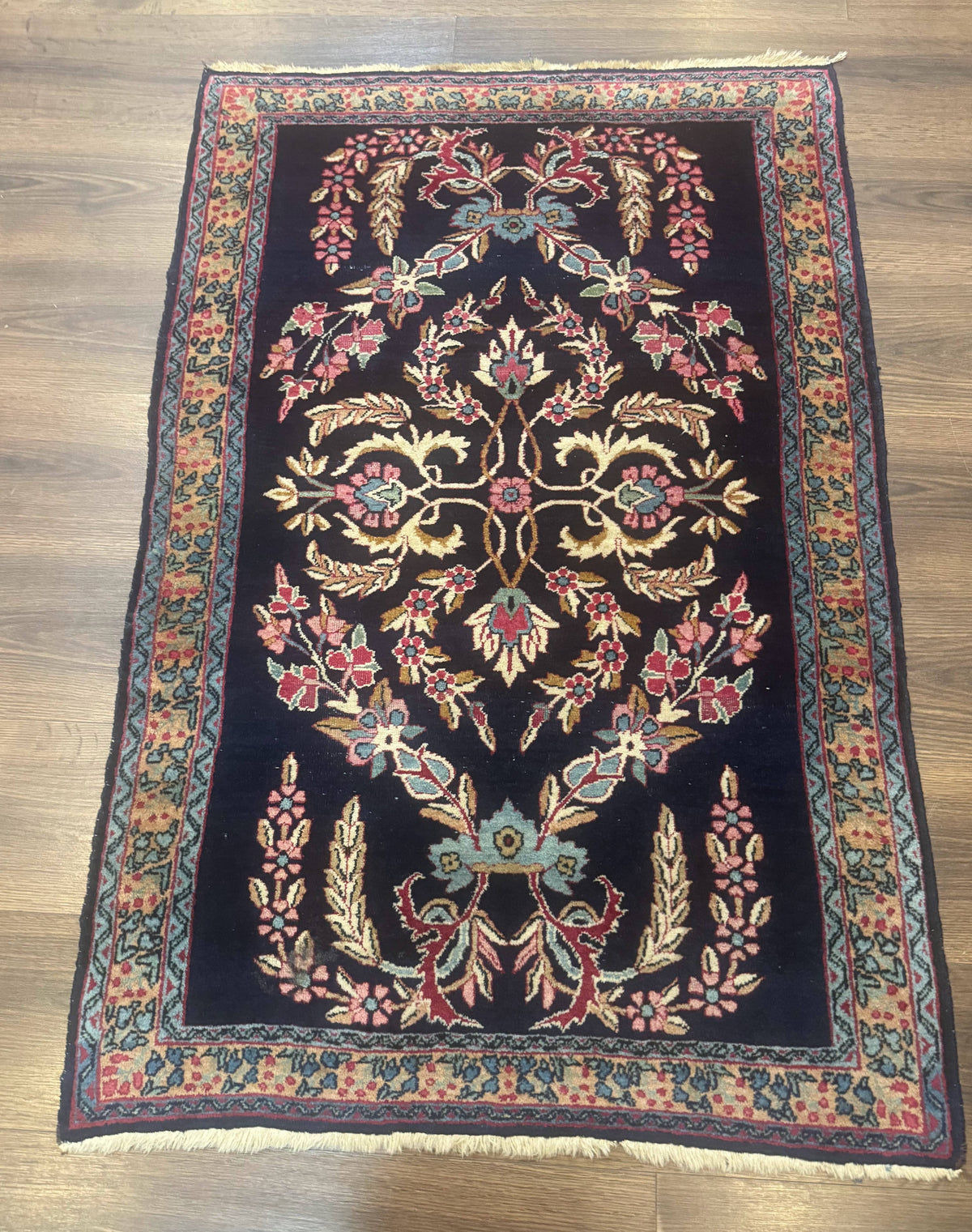 Antique Persian Kerman Rug 2.8 x 4, Navy Blue, Floral - Jewel Rugs, view 2