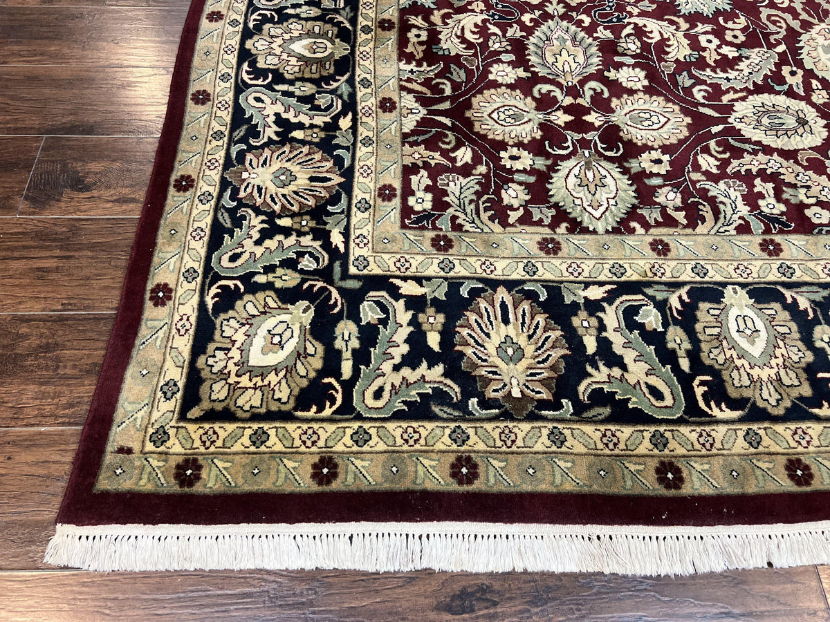 Indo Persian Rug 10x14, Floral Allover, Maroon, Handmade Hand Knotted VIntage Wool Rug, Large Oriental Carpet - Jewel Rugs, view 9