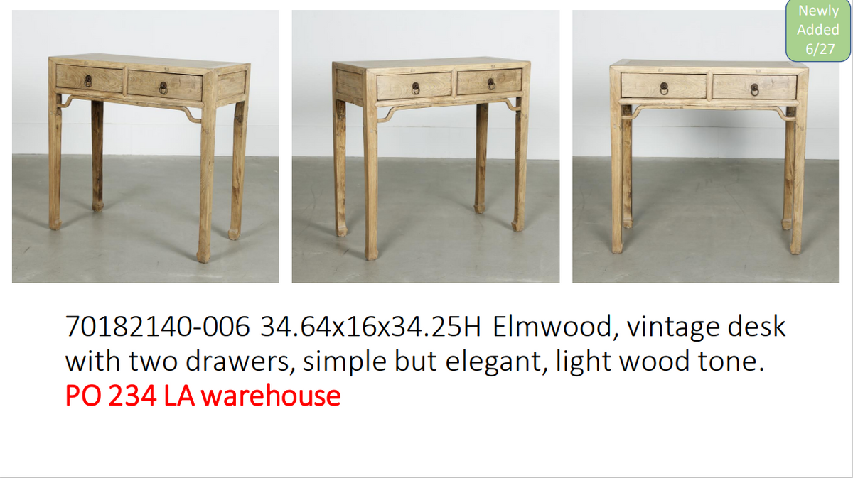 Vintage Ming Style Console Table with Two Drawers Weathered Natura