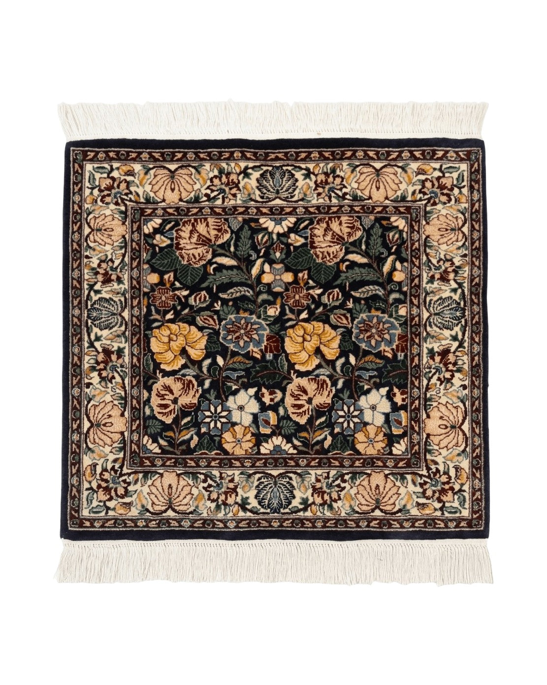 Square Pak Persian Small Rug 2.7 x 2.7, William Morris Design, Dark Green, Floral, Handmade - Jewel Rugs