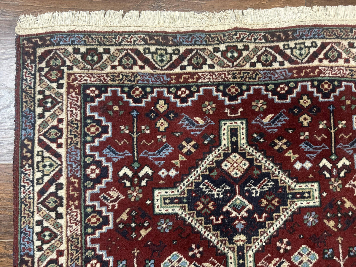Persian Afshar Rug 4x5 Red Navy Geometric Tribal Wool Carpet - Jewel Rugs, view 7