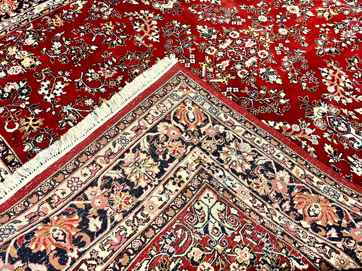 Indo Persian Sarouk Rug 8x10, Red, Floral Allover, Handmade Vintage Wool Carpet, Traditional Rug - Jewel Rugs, view 11