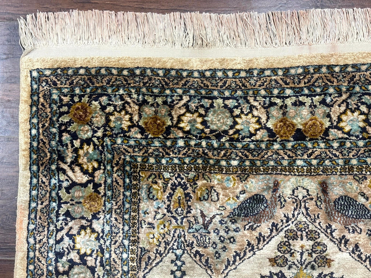Silk Indian Kashmiri Rug 3x4, Very Fine 400 KPSI, Silk Prayer Rug, Handmade - Jewel Rugs, view 7