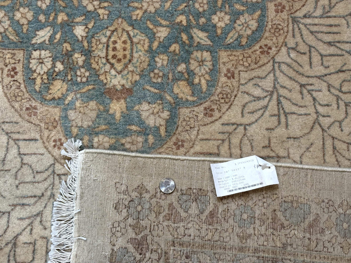 Palace Size Pak Persian Rug 12x18, Haji Jalili Design, Pakistani Carpet, Oat and Light Blue, Fine 260 KPSI - Jewel Rugs, view 14