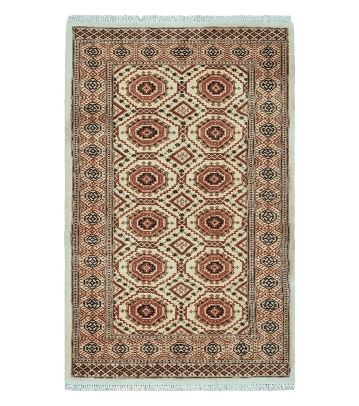 4' X 7' Vintage Handmade Pakistani Turkoman Bokhara Balouch Woven Wool Rug Ivory - Jewel Rugs