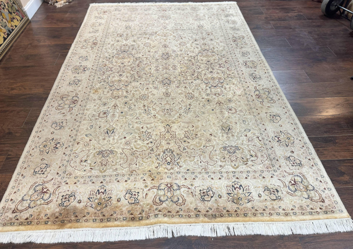 Pak Persian Rug 6x9, Vintage Handmade Wool Carpet, Floral, Beige - Jewel Rugs, view 5