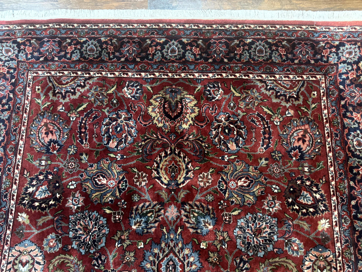Indo Persian Rug 5x7, Vintage Traditional Floral Carpet, Burgundy and Navy Blue - Jewel Rugs, view 4
