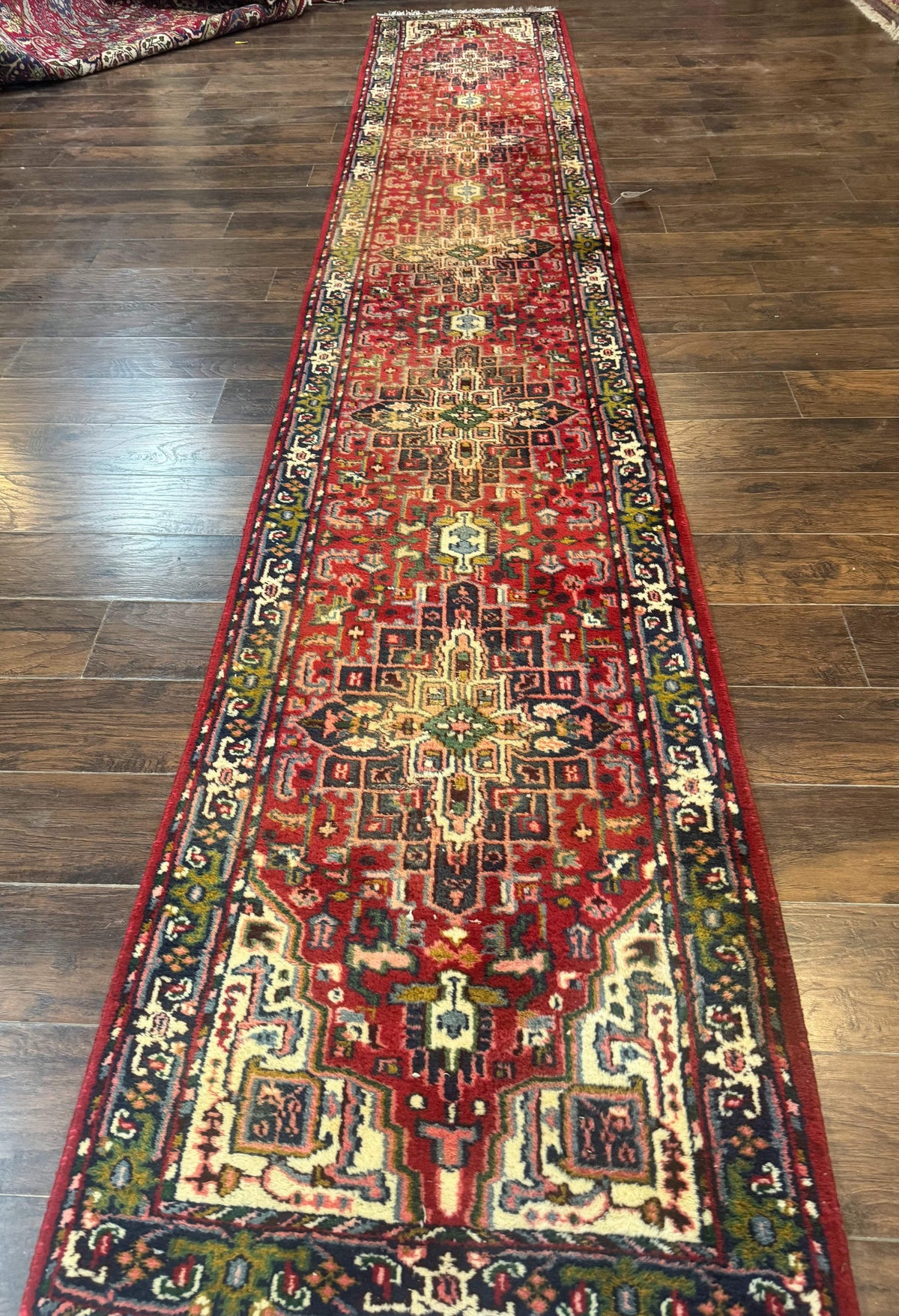 Indo Persian Heriz Runner Rug 3 x 17, Geometric Long Runner Carpet for Hallway, Medallions, Wool Runner Rug 3x17 - Jewel Rugs, view 12