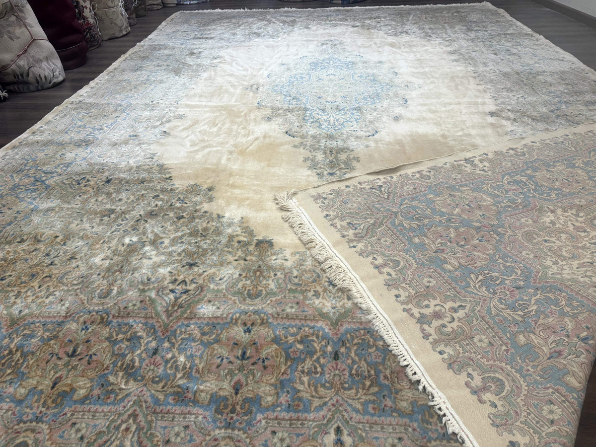 Palace Size Persian Kerman Rug 12x18, Floral Semi Open Field, Signed, Fine 240 KPSI - Jewel Rugs, view 11