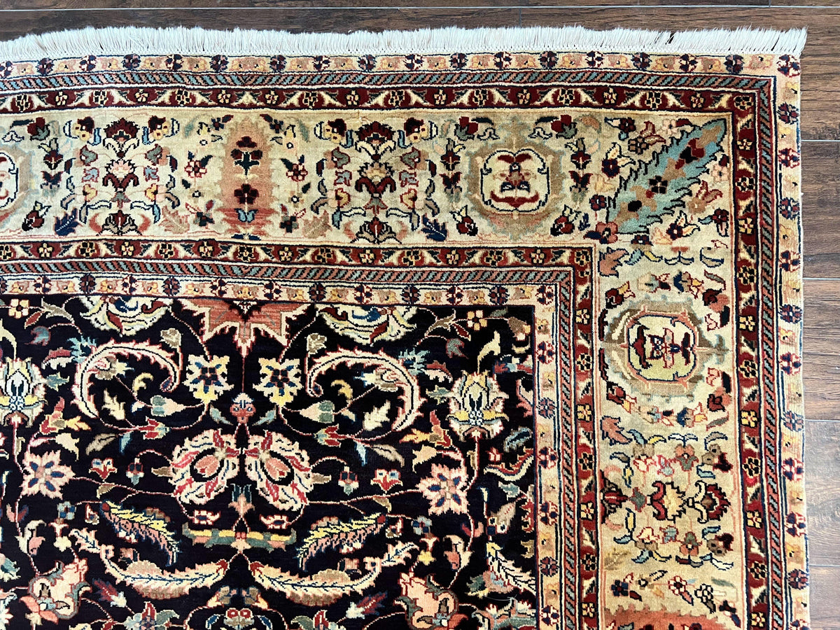 Indo Persian Rug 5x15, Wide Runner Rug 5 x 15 ft, Wool Hand Knotted Vintage Carpet, Black & Cream, Floral Allover Long Oriental Rug - Jewel Rugs, view 7