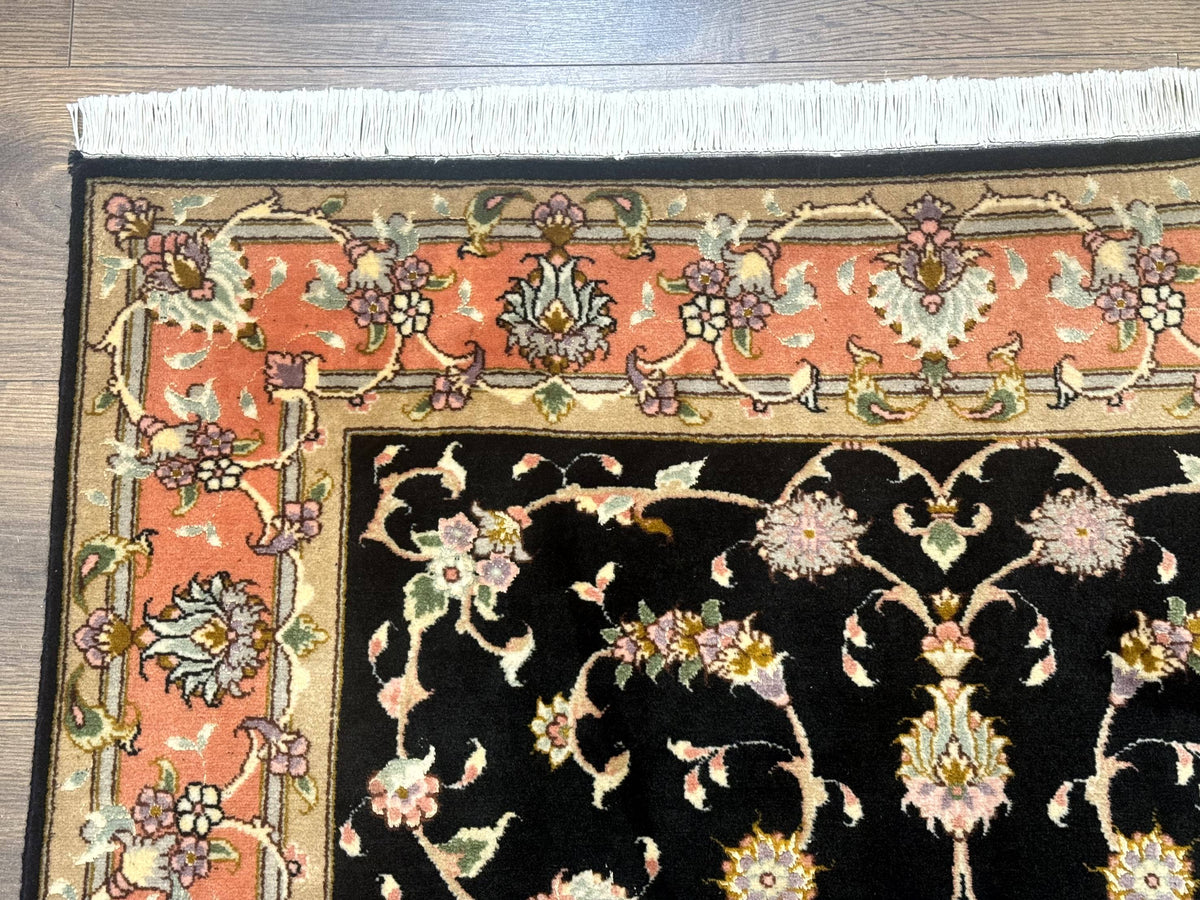 Persian Tabriz Rug 3x5 Black and Salmon Floral Fine Handmade 360 KPSI - Jewel Rugs, view 7
