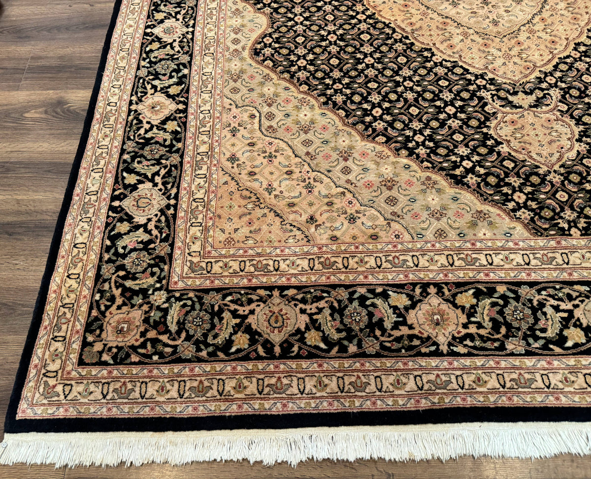 Sino Persian Rug 8x10, Herati Mahi Pattern, Fine 170 KPSI, Black, Wool and Silk Highlights - Jewel Rugs, view 9